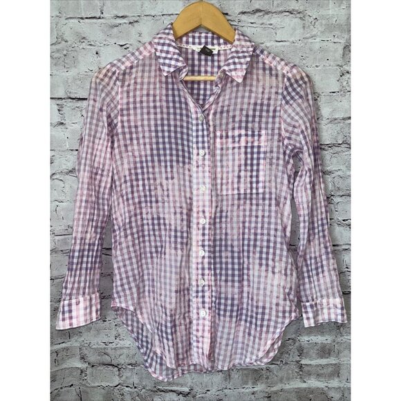 Pilcro Anthropologie Pink Tie Dye Plaid Button Up Long Sleeve Women’s Shirt XXSP - Picture 1 of 5